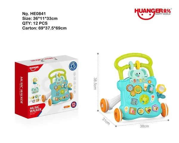 Elephant push walker (blue-green) product reference for B2B toy buyers