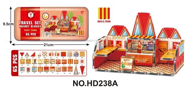 3.75 Metal Box Travel Set Magnetic Tiles: Fast Food Restaurant, 65 pcs product reference for B2B toy buyers