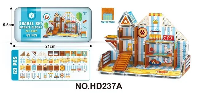 3.75 Metal Box Travel Set Magnetic Tiles: Pet Store, 69 pcs product reference for B2B toy buyers