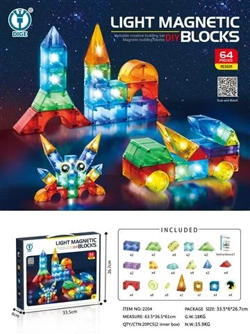 64PCS Dinosaur Magnetic Building Blocks with Light product reference for B2B toy buyers