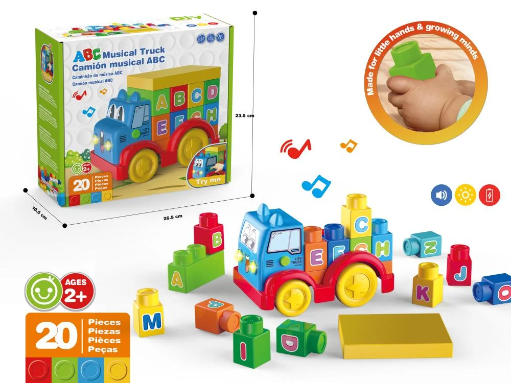 Lights & Music Sliding Educational Alphabet Building Block Car (20 pieces) with 3... product reference for B2B toy buyers