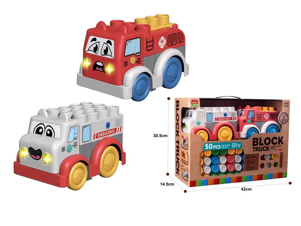 Model B wheat straw material light music (ambulance + fire truck) 50-piece building... product reference for B2B toy buyers