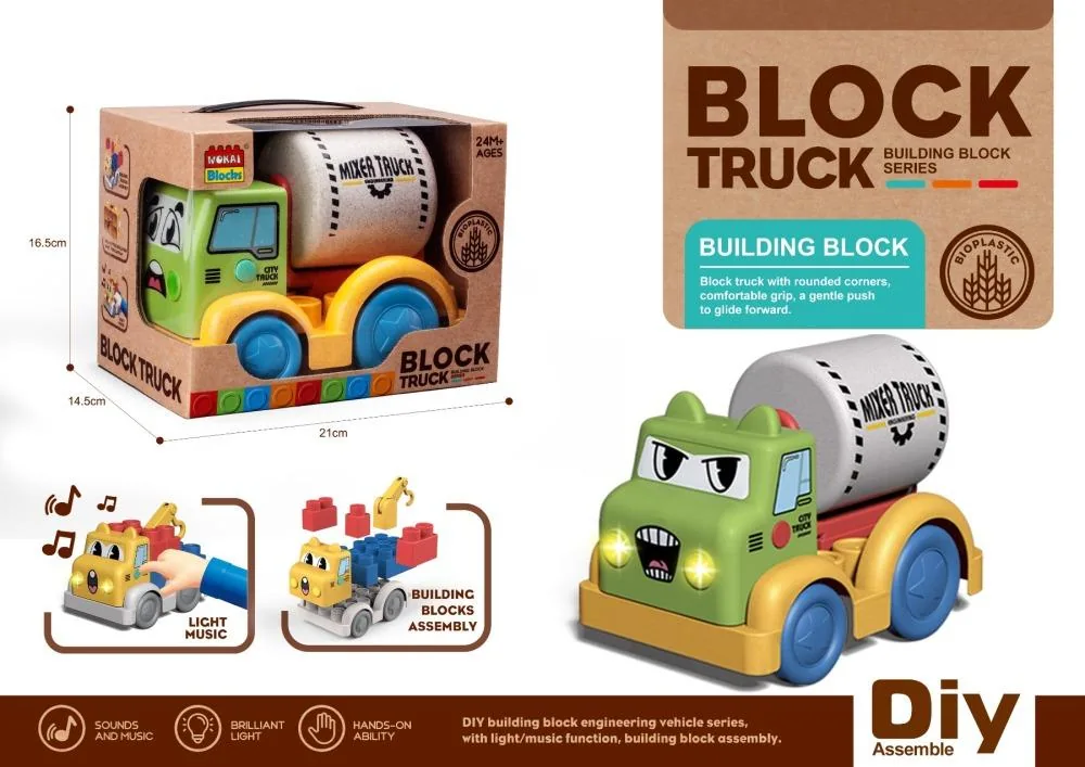 Model B wheat straw material light music (mixer truck) building block engineering... product reference for B2B toy buyers