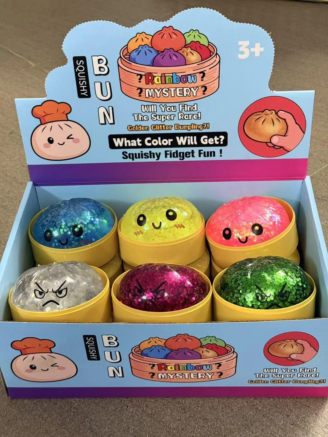 Glitter Water-Filled Smiling Bun product reference for B2B toy buyers