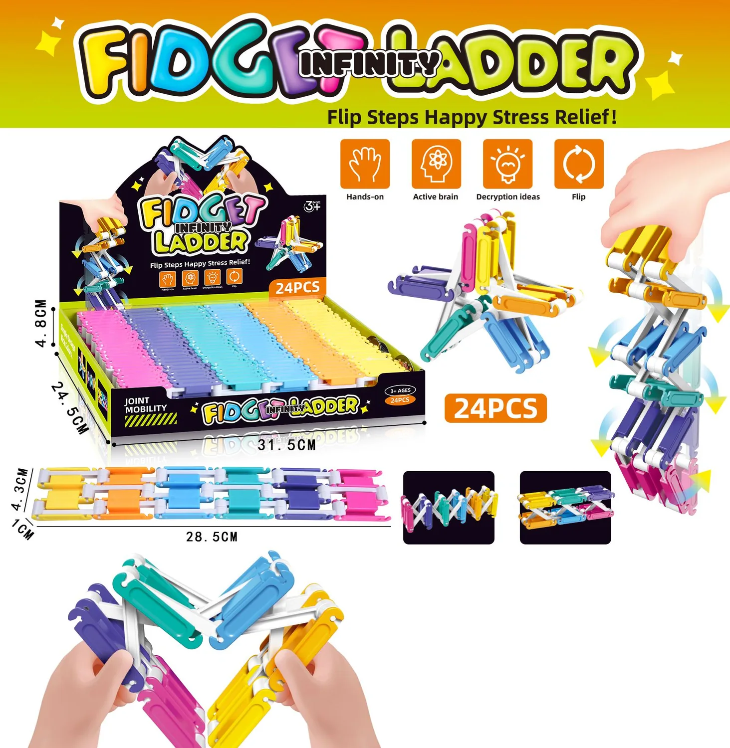 Stress-Relieving Flip-Flop Ladder Toy（24PCS, BOX) product reference for B2B toy buyers